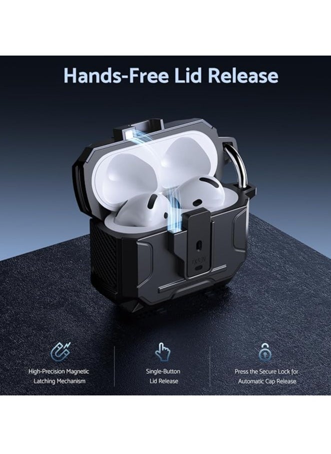 ماركة غير محددة - حافظة سماعة أذن Armor لسماعات Airpods 4 من الجيل NC، حافظة صلبة عسكرية لحماية الجسم بالكامل من الصدمات، تدعم الشحن اللاسلكي مع سلسلة مفاتيح، غطاء مغناطيسي، إضاءة LED أمامية، أسود - Image 1