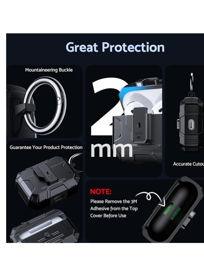 ماركة غير محددة - حافظة سماعة أذن Armor لسماعات Airpods 4 من الجيل NC، حافظة صلبة عسكرية لحماية الجسم بالكامل من الصدمات، تدعم الشحن اللاسلكي مع سلسلة مفاتيح، غطاء مغناطيسي، إضاءة LED أمامية، أسود - Image 1