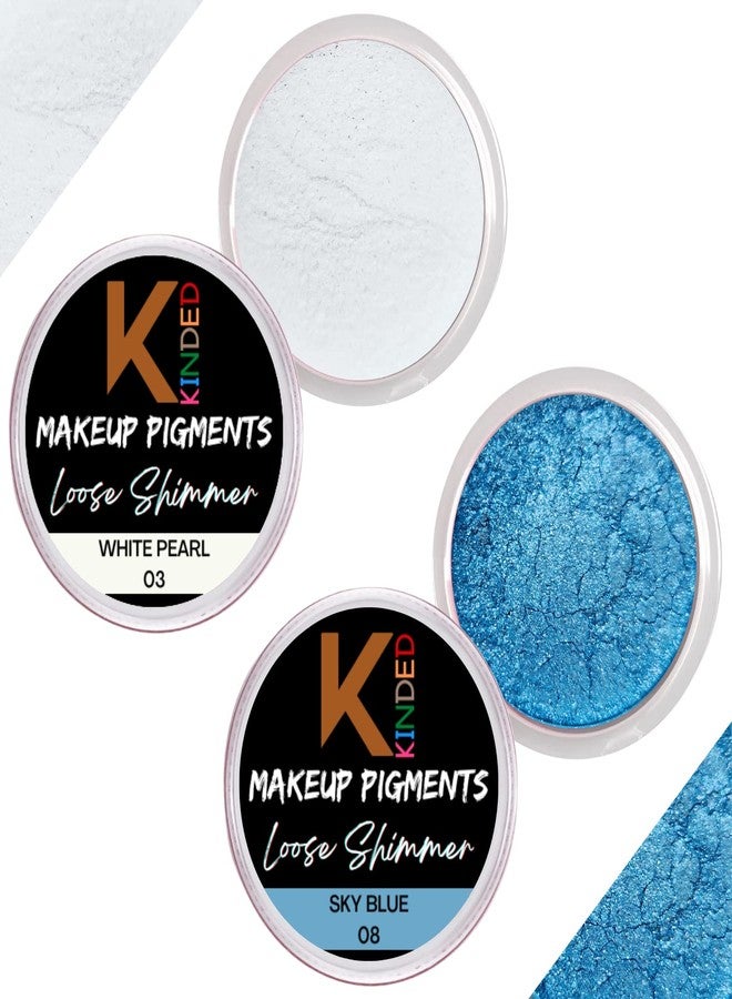KINDED Loose Shimmer Makeup Foil Pigments Glitter Eyeshadow for Women Smokey Eyes Face Brow Bones Body Highlighter Metallic Beauty Shiny Dust Powder Pearls (Combo 3gm each, White Pearl & Sky Blue) - Image 1