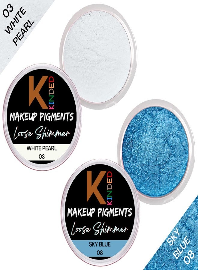 KINDED Loose Shimmer Makeup Foil Pigments Glitter Eyeshadow for Women Smokey Eyes Face Brow Bones Body Highlighter Metallic Beauty Shiny Dust Powder Pearls (Combo 3gm each, White Pearl & Sky Blue) - Image 2