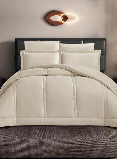 Donetella Bedding Comforter Set King Size, 6-Pcs Bed Set Fits 200x200 Cms -Hotel Striped  Bedding Set-All Season- Brushed Microfiber (طقم مفرش سرير فندقي)
