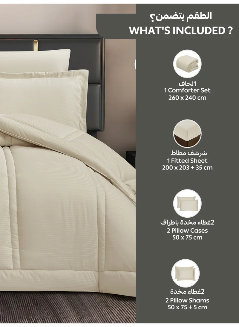 Donetella Bedding Comforter Set King Size, 6-Pcs Bed Set Fits 200x200 Cms -Hotel Striped  Bedding Set-All Season- Brushed Microfiber (طقم مفرش سرير فندقي)