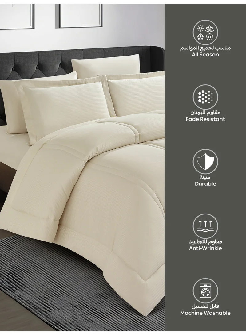 Donetella Bedding Comforter Set King Size, 6-Pcs Bed Set Fits 200x200 Cms -Hotel Striped  Bedding Set-All Season- Brushed Microfiber (طقم مفرش سرير فندقي)