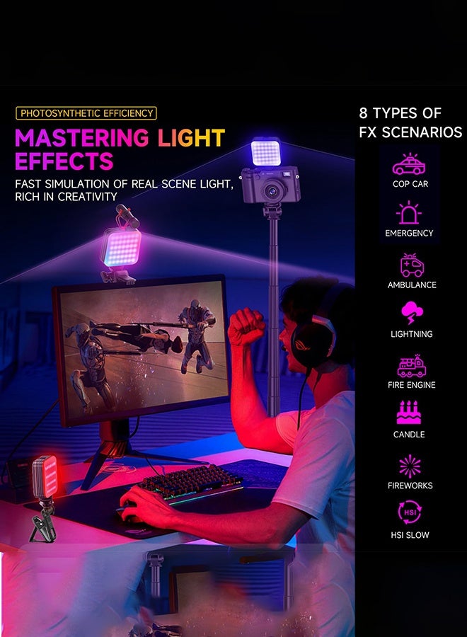 Arabest Mini RGB LED Video Light 2500K-9000K Dimmable 8 Scene Lighting Effects Video Conference Light for Computer Tablet Mobile Phone DSLR Camera Built-in Battery with Screen Clip & Cold Shoe Mount - Image 5