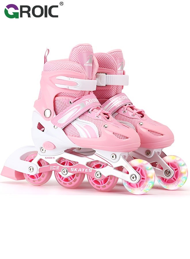GROIC Kids Roller Skates, Roller Skates and Inline Skates Adjustable 2 in 1 Combo for Girls, 4-Point Type with Light Up Flash LED Wheels for Girls Ages 6+, Luminous Wheels,Kids Adjustable Roller Shoes - Image 1