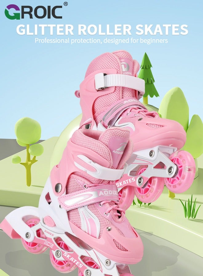 GROIC Kids Roller Skates, Roller Skates and Inline Skates Adjustable 2 in 1 Combo for Girls, 4-Point Type with Light Up Flash LED Wheels for Girls Ages 6+, Luminous Wheels,Kids Adjustable Roller Shoes - Image 5