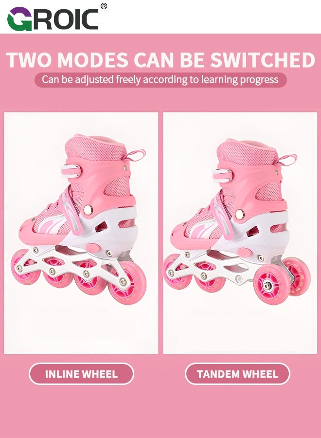 GROIC Kids Roller Skates, Roller Skates and Inline Skates Adjustable 2 in 1 Combo for Girls, 4-Point Type with Light Up Flash LED Wheels for Girls Ages 6+, Luminous Wheels,Kids Adjustable Roller Shoes - Image 2