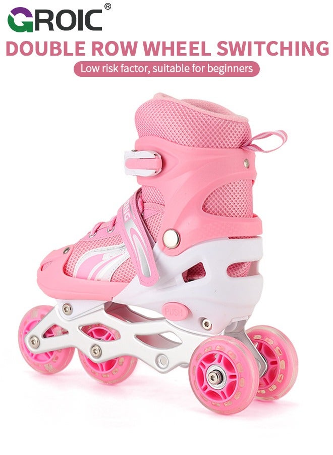 GROIC Kids Roller Skates, Roller Skates and Inline Skates Adjustable 2 in 1 Combo for Girls, 4-Point Type with Light Up Flash LED Wheels for Girls Ages 6+, Luminous Wheels,Kids Adjustable Roller Shoes - Image 4