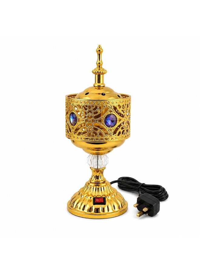No Label Electric Incense Burner Gold – Arabic Bukhoor Burner with Crystal Design - Image 2