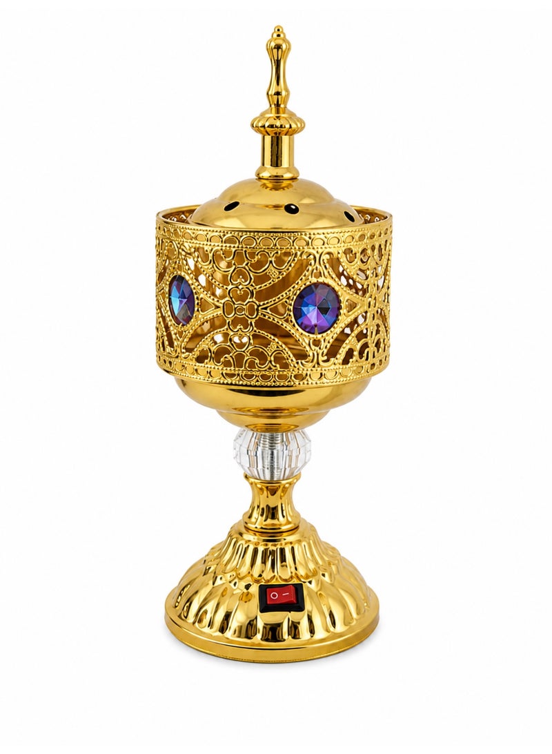 No Label Electric Incense Burner Gold – Arabic Bukhoor Burner with Crystal Design - Image 1