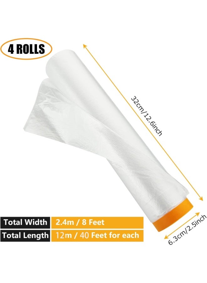 MAKINGTEC 4 Rolls Pre-Taped Plastic Dust Sheets 12m x 2.4m Waterproof Masking Film for Painting, Furniture, Floor & Wall Protection - Image 2