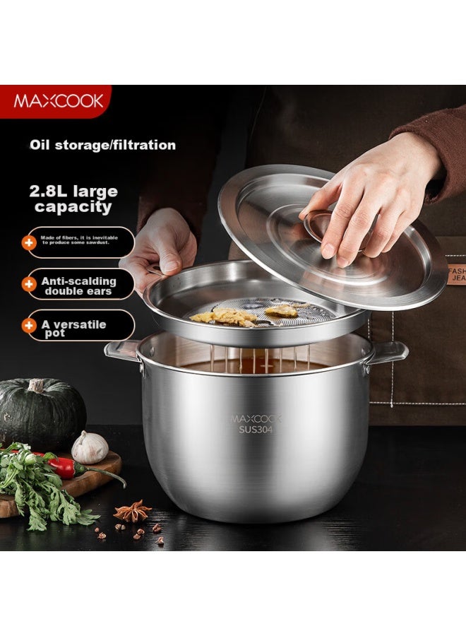 MAX COOK Meichun 304 Stainless Steel Lard Container Seasoning Bowl, Lard Bowl Seasoning Jar Condiment Pot 2.8l With Lid And Strainer Mcwa9035 - Image 1
