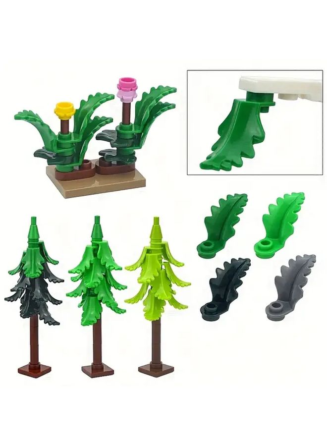 2 Sets Dark Green Tree MOC Plant Fir Leaves Street House Decoration Building Blocks - Image 3