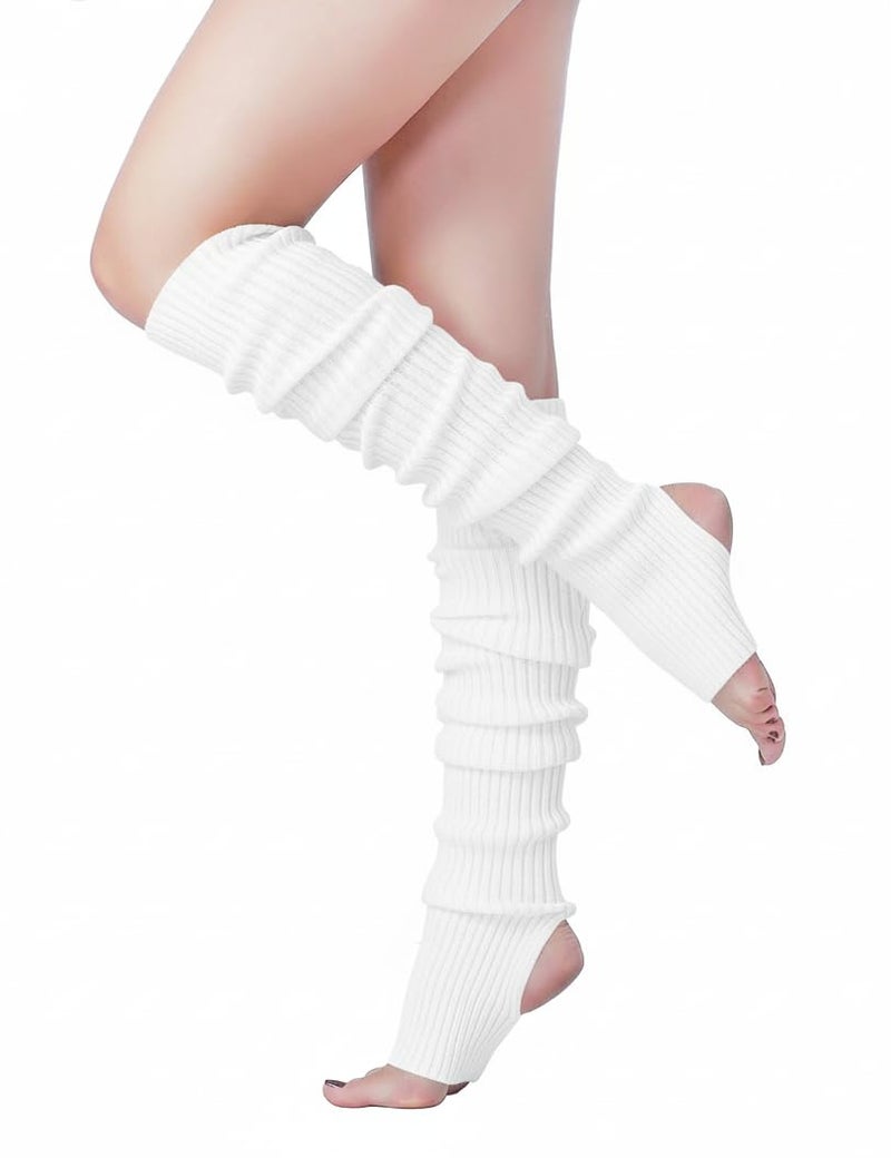 v28 Long Leg Warmer Women’s Men 80s Party Ribbed Knit Dance Sports (71 White) - Image 4