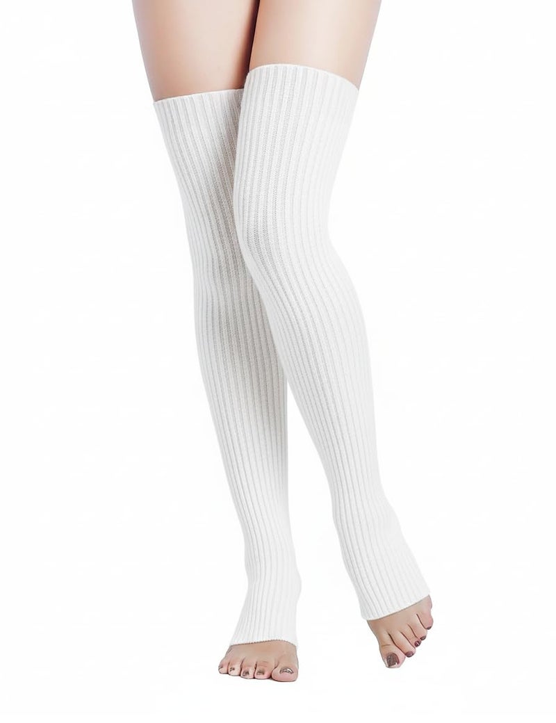 v28 Long Leg Warmer Women’s Men 80s Party Ribbed Knit Dance Sports (71 White) - Image 2