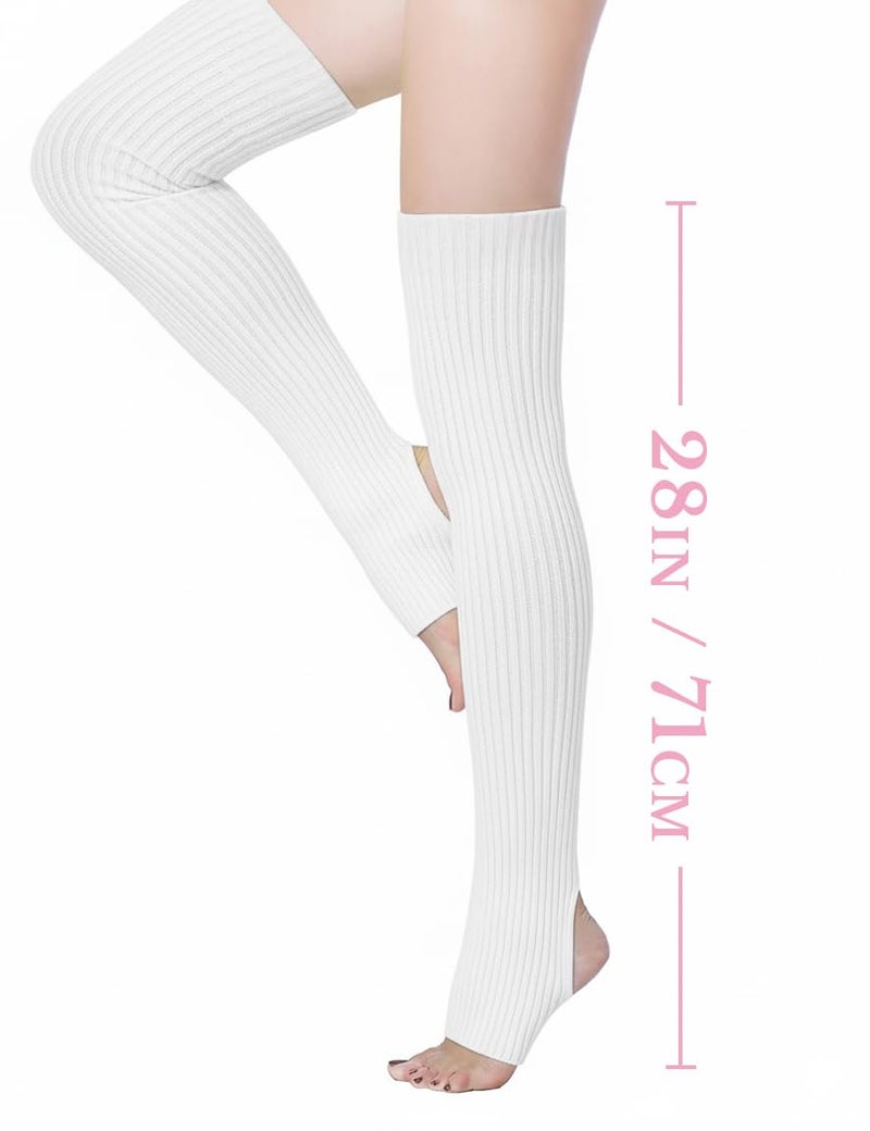 v28 Long Leg Warmer Women’s Men 80s Party Ribbed Knit Dance Sports (71 White) - Image 3