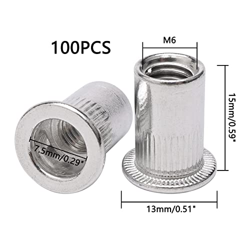 JIUWU M6 6 mm Flat Head Threaded Rivetnut Insert Aluminum Rivet Nut Blind Insert Nut Pack of 100 - Image 2