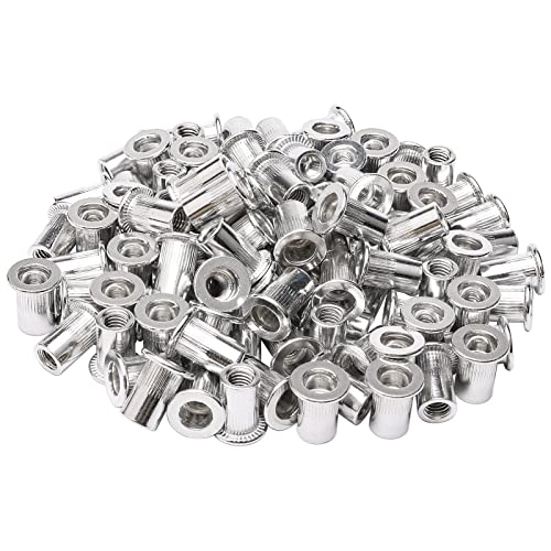 JIUWU M6 6 mm Flat Head Threaded Rivetnut Insert Aluminum Rivet Nut Blind Insert Nut Pack of 100 - Image 1