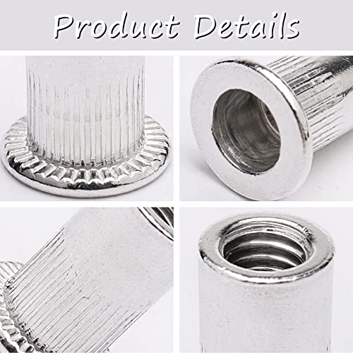 JIUWU M6 6 mm Flat Head Threaded Rivetnut Insert Aluminum Rivet Nut Blind Insert Nut Pack of 100 - Image 4