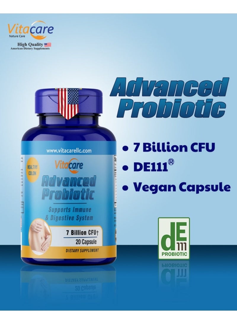 فيتا كير بروبيوتيك متقدم 20 كبسولة نباتية 7 مليار CFU من 7 سلالات مصنع في الولايات المتحدة الأمريكية يحتوي على Bacillus subtilis DE111® مقاوم لحموضة المعدة. يدعم صحة الجهاز الهضمي والمناعة. معتمد GMP وFDA، منتج مميز لصحة القولون - Image 4