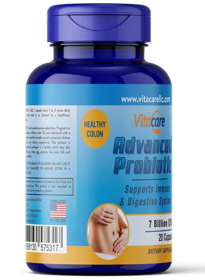 فيتا كير بروبيوتيك متقدم 20 كبسولة نباتية 7 مليار CFU من 7 سلالات مصنع في الولايات المتحدة الأمريكية يحتوي على Bacillus subtilis DE111® مقاوم لحموضة المعدة. يدعم صحة الجهاز الهضمي والمناعة. معتمد GMP وFDA، منتج مميز لصحة القولون - Image 3