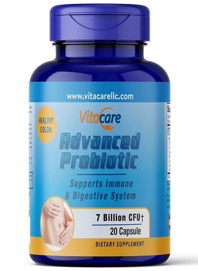 فيتا كير بروبيوتيك متقدم 20 كبسولة نباتية 7 مليار CFU من 7 سلالات مصنع في الولايات المتحدة الأمريكية يحتوي على Bacillus subtilis DE111® مقاوم لحموضة المعدة. يدعم صحة الجهاز الهضمي والمناعة. معتمد GMP وFDA، منتج مميز لصحة القولون - Image 1