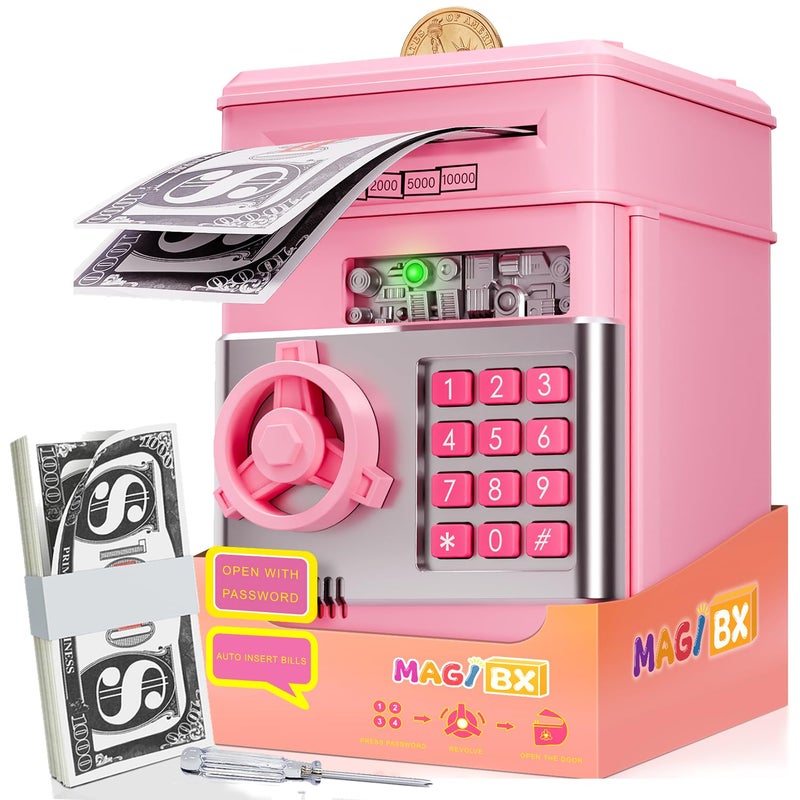 MAGIBX Kids Piggy Bank for Girls Toys for Year Old Girl Birthday Gifts Electronic Piggy Bank ATM Machine Money Safe for Kids Toys Age 6 8 10 - Image 1