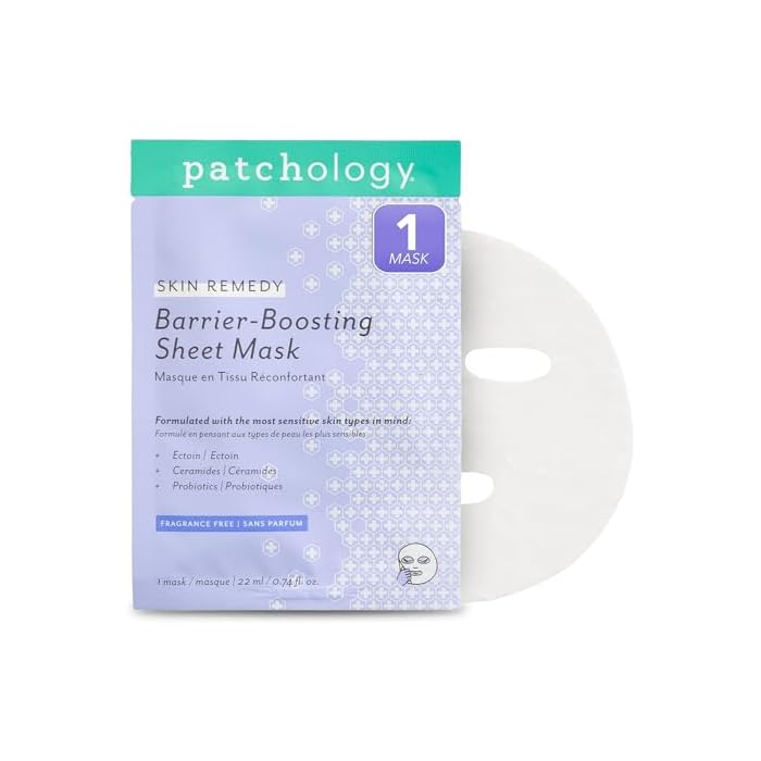 Patchology Skin Remedy Barrier-Boosting Sheet Mask – Single Use Face Mask with Ectoin, Ceramides & Probiotics – Hydrates, Protects & Nourishes – Suitable for Sensitive & All Skin Types