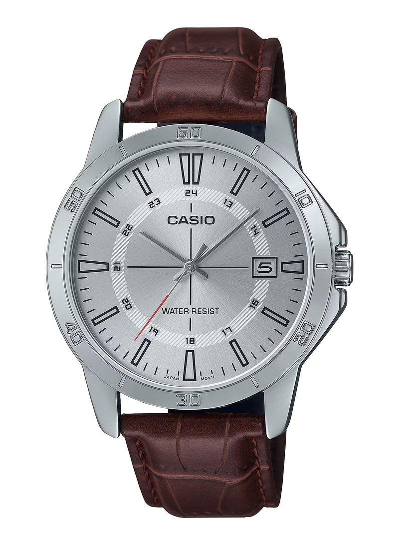 CASIO ساعة يد للرجال بحزام جلد بني قياسي MTP-V004L-7C - 41.5 مم