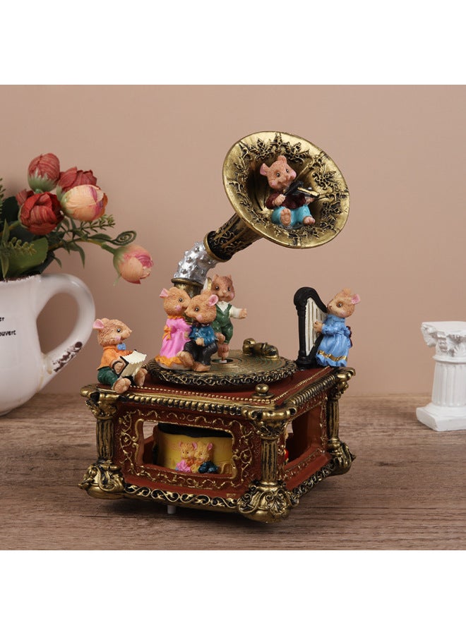 Cute Mouse Concert Ornaments Music Box Craft Gifts Girls European-style Rotating Birthday Year Girlfriend Children-Dimensions:Bluetooth + Unlimited Music + Upper Disc Rotation - Image 1