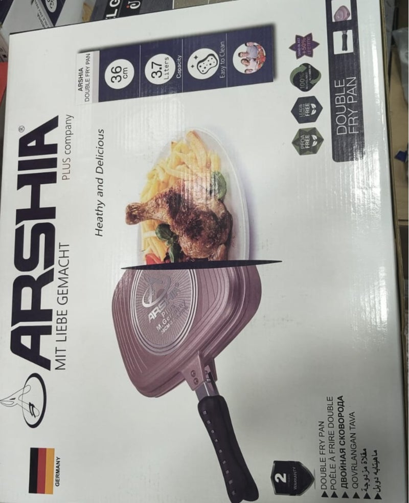 Arshia 36cm 37L Granite Double Grill Pan - Easy to Clean - Burgundy - Image 2