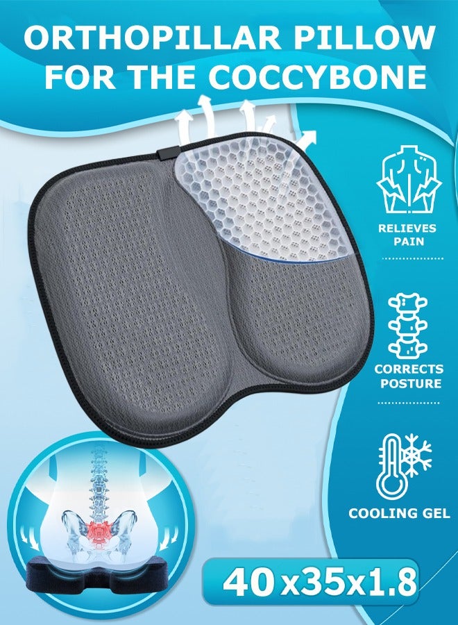 Generic Gel Seat Cushion, Ergonomic Honeycomb Design Foldable Seat Cushion for Sciatica Pain Relief, Breathable Thick Long-Sitting Seat Cushion for Office Chair, Car, Wheelchair, Road Trips, Grey - Image 1