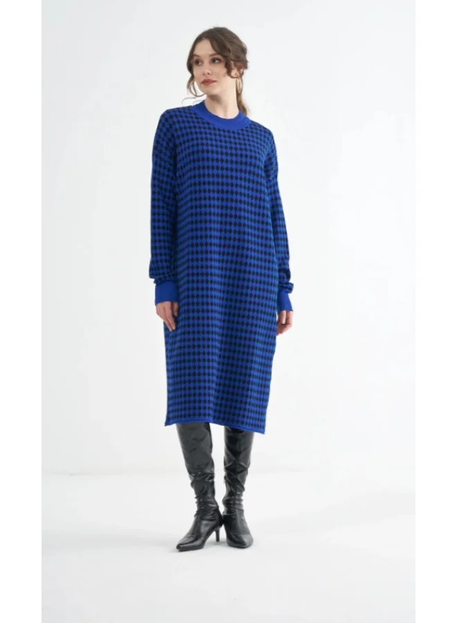MissWhence  Diamond Pattern Longline Knit Dress - Royal Blue for Women | Best Price UAE
