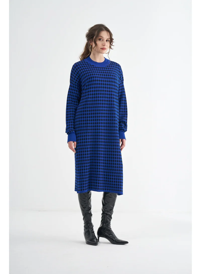 MissWhence  Diamond Pattern Longline Knit Dress - Royal Blue for Women | Best Price UAE