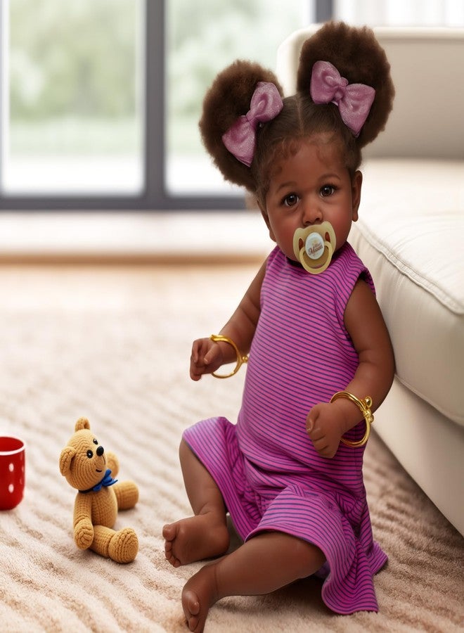 ADFO Reborn Black Baby Dolls -22 Inches Soft Body Realistic Baby Dolls Girl, Caramel Skin Tone Real Life Baby Doll with Feeding Kit & Toy Accessories Gift for Kids Age 3+ - Image 4