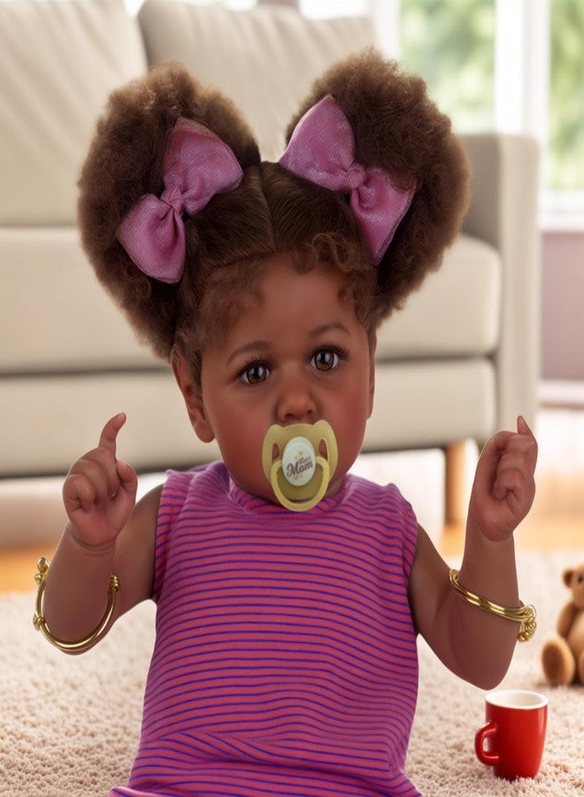ADFO Reborn Black Baby Dolls -22 Inches Soft Body Realistic Baby Dolls Girl, Caramel Skin Tone Real Life Baby Doll with Feeding Kit & Toy Accessories Gift for Kids Age 3+ - Image 3