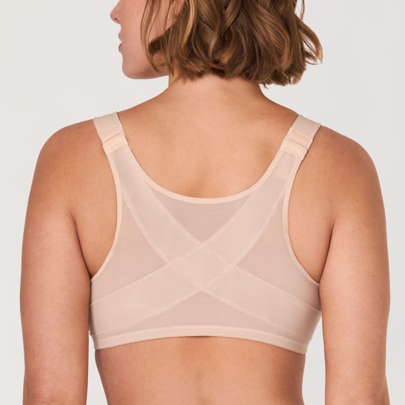 DELIMIRA Women's Front Closure Bras Posture Full Coverage Plus Size Underwire Unlined Back Support Plunge Seamless Bra B-H Cups Beige 40C - Image 2