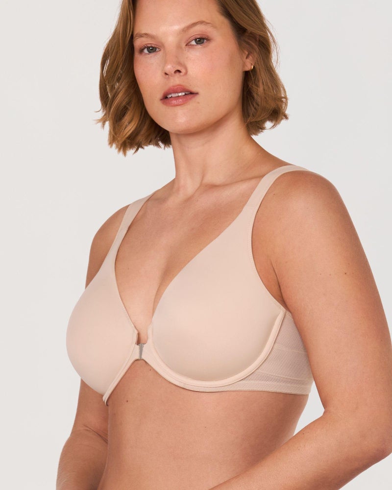 DELIMIRA Women's Front Closure Bras Posture Full Coverage Plus Size Underwire Unlined Back Support Plunge Seamless Bra B-H Cups Beige 40C - Image 5