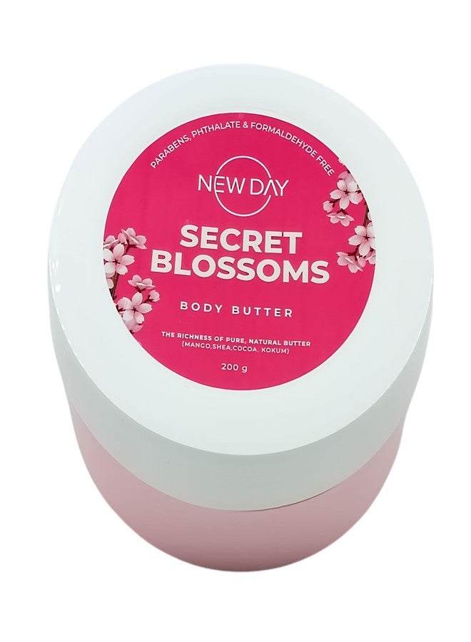 NEW DAY Secret Blossom Body Butter For All Skin | Infused with Natural Butters like Shea Butter, Mango Butter, Cocoa Butter, Kokum Butter I Dry skin Winter Cream I Deep moisturization I Vitamin E I 200g - Image 1