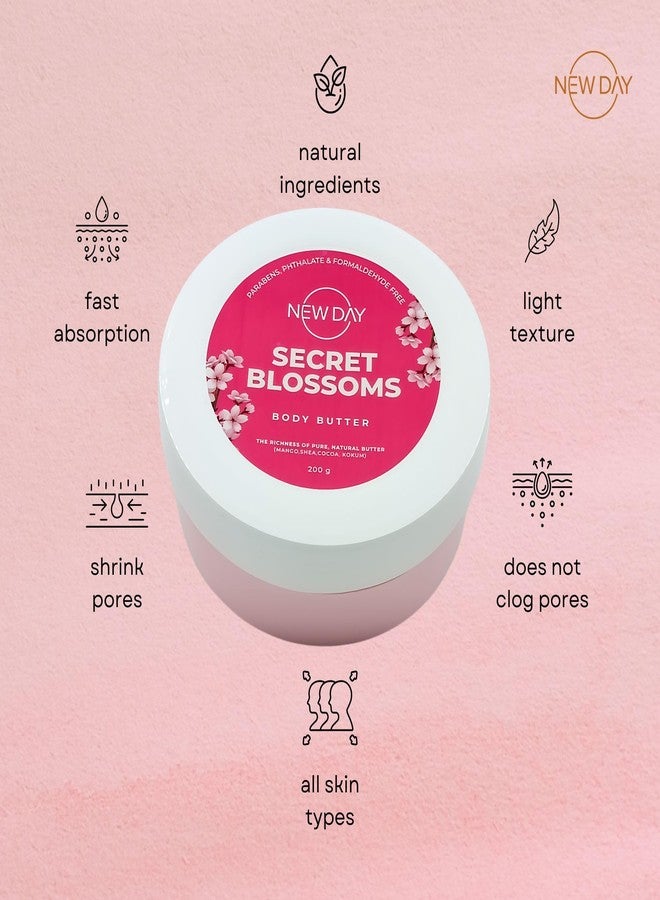 NEW DAY Secret Blossom Body Butter For All Skin | Infused with Natural Butters like Shea Butter, Mango Butter, Cocoa Butter, Kokum Butter I Dry skin Winter Cream I Deep moisturization I Vitamin E I 200g - Image 3