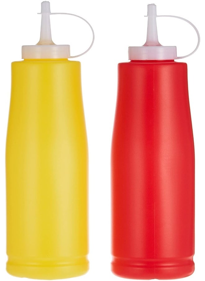 SAQOWARE Saqoware 2 Pieces Ketchup and Sauce Squeeze Bottles, Red & Yellow Plastic Kitchen Squirt Ketchup Dispenser  - Image 1