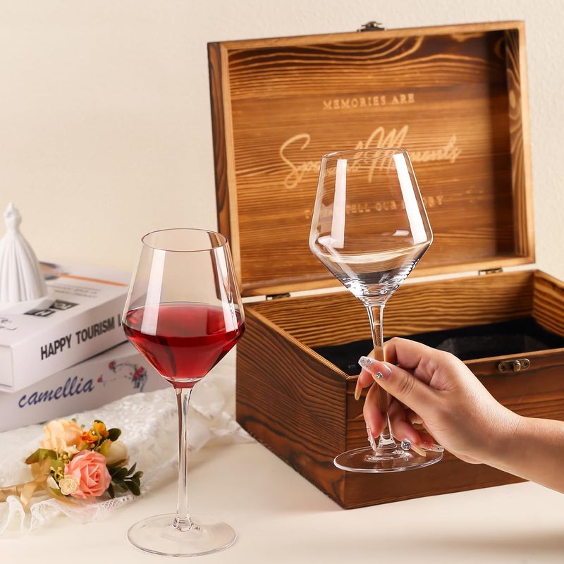 SIPBYSOP 2025 Mr & Mrs Wine Glasses Gift Set with Memory Box,Wine Bag, Greeting Card – Engagement, Wedding & Newlywed Gifts for Couples, Just Engaged Gifts for Women, Christmas Couple Present - Image 3