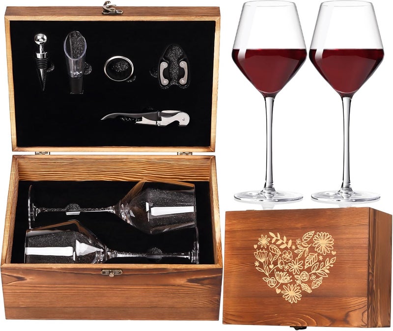 SIPBYSOP 2025 Mr & Mrs Wine Glasses Gift Set with Memory Box,Wine Bag, Greeting Card – Engagement, Wedding & Newlywed Gifts for Couples, Just Engaged Gifts for Women, Christmas Couple Present - Image 1