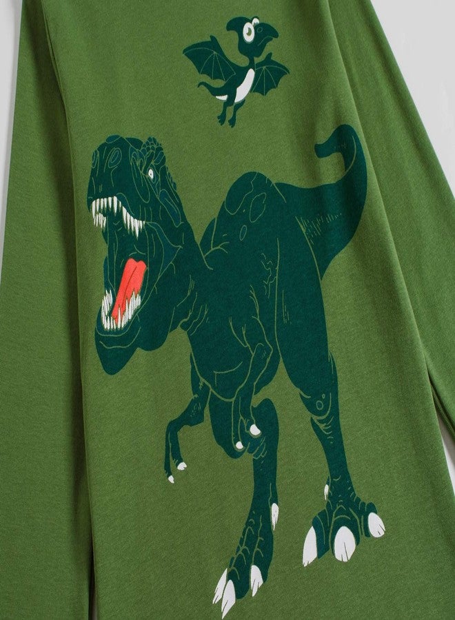 Popshion Little Boys Space Pajamas Sets for Toddler 100% Cotton Dinosaur Train Rocket Glow in Dark Sleepwear Long Sleeve 2 Piece kids Clothes Pjs 3-7T green dinosaur-6259-5T - Image 4