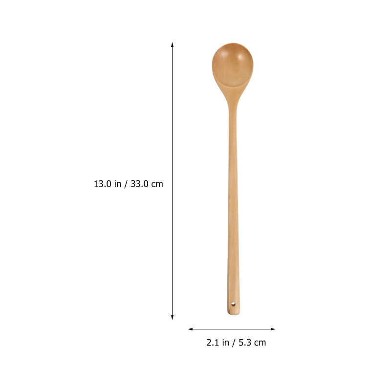 33cm Long Handle Wooden Spoon Natural Kitchen Utensil for Cooking Stirring - Image 2