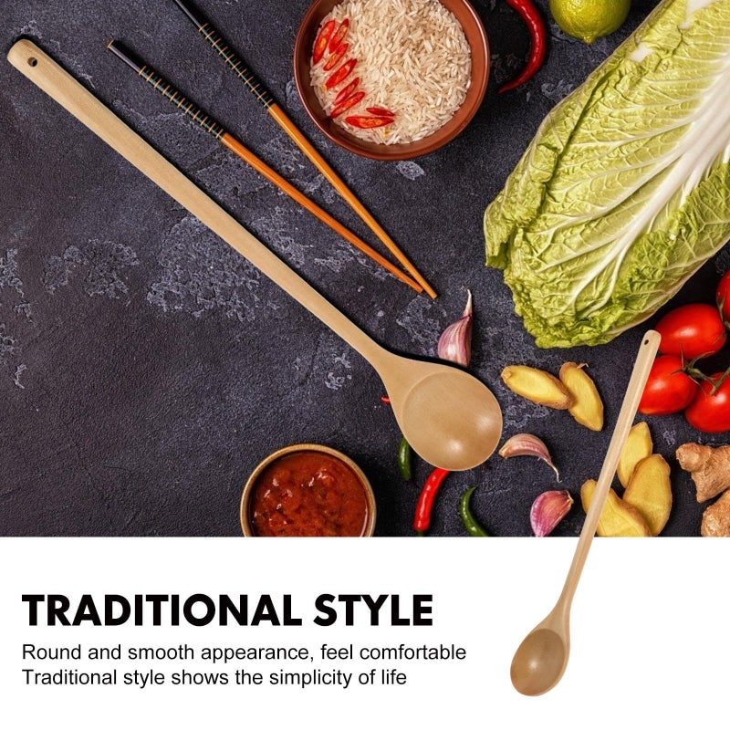 33cm Long Handle Wooden Spoon Natural Kitchen Utensil for Cooking Stirring - Image 5