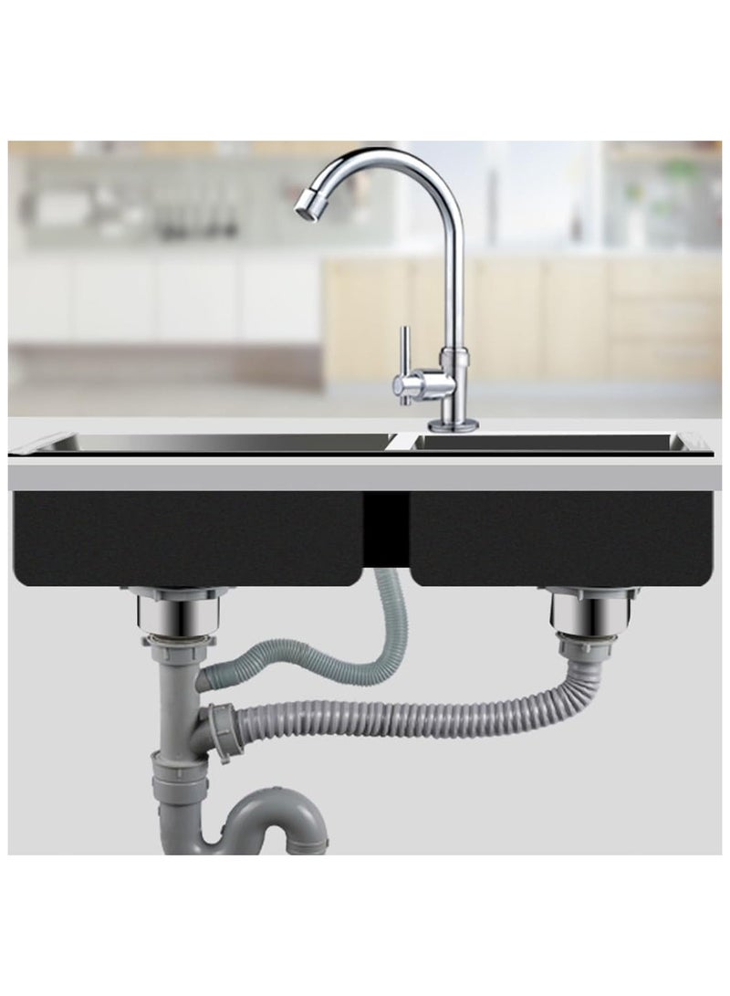 NANAO Double Kitchen Sink Drain Kit with Strainer, Overflow Pipe and Flexible Hose, Grey - Image 2