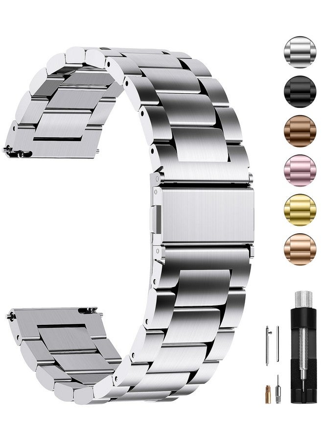 فولموزا أشرطة ساعة Fullmosa سريعة الفك مقاس 20 مم لهاتف Samsung Galaxy 5 40 مم 44 مم/Pro 45 مم/Watch 4 40 مم 44 مم/Classic 46 مم 42 مم (2021)، سوار ساعة من الفولاذ المقاوم للصدأ لـ Amazfit Gts 3/ Gtr 42 مم/Bip - فضي - Image 1