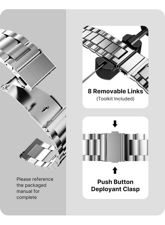 فولموزا أشرطة ساعة Fullmosa سريعة الفك مقاس 20 مم لهاتف Samsung Galaxy 5 40 مم 44 مم/Pro 45 مم/Watch 4 40 مم 44 مم/Classic 46 مم 42 مم (2021)، سوار ساعة من الفولاذ المقاوم للصدأ لـ Amazfit Gts 3/ Gtr 42 مم/Bip - فضي - Image 4