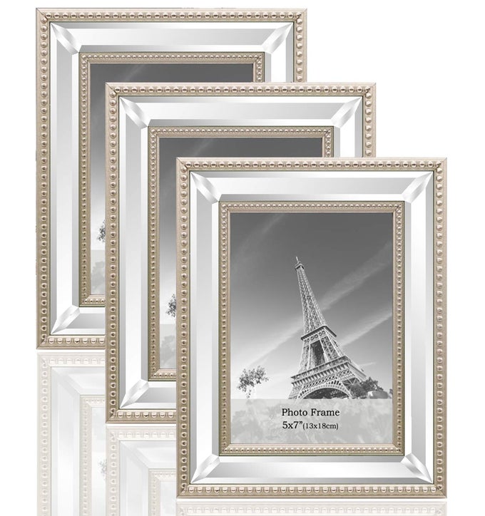 5X7 3 PACK MIRROR PHOTO FRAMES SETS FOR WALL PICTURES DECOR OR TABLE STAND